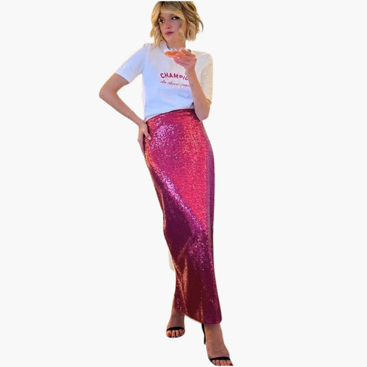Women's Sequin Maxi Skirt High Waist - Fashinoza