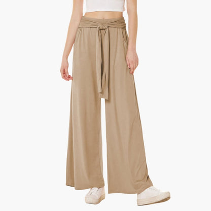Women's Wide Leg High Waisted Pants Bow Tie Waist Summer