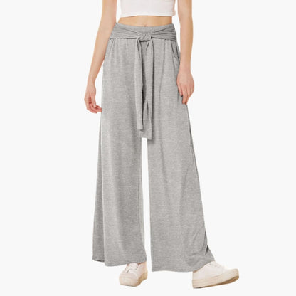 Women's Wide Leg High Waisted Pants Bow Tie Waist Summer - Fashinoza