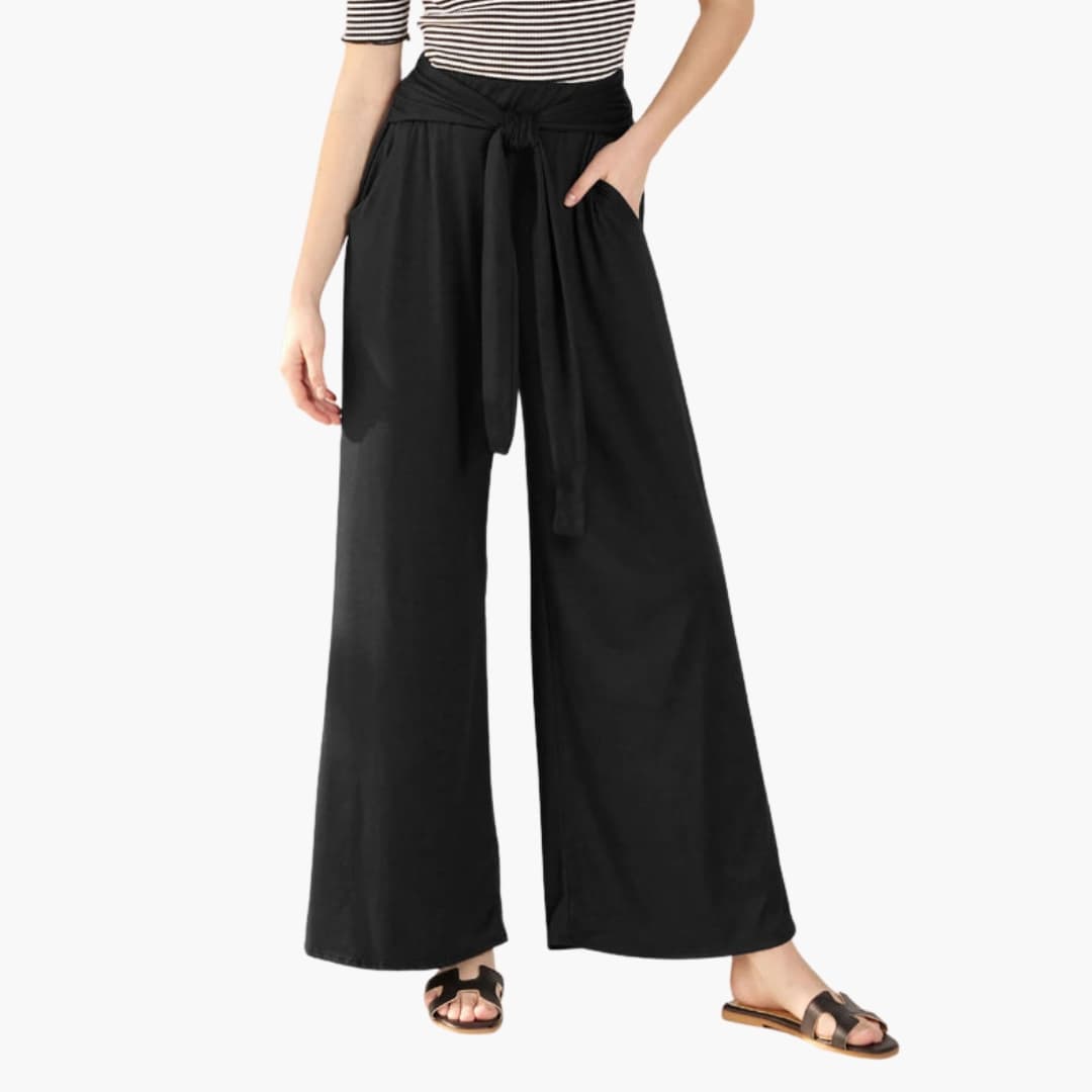 Women's Wide Leg High Waisted Pants Bow Tie Waist Summer