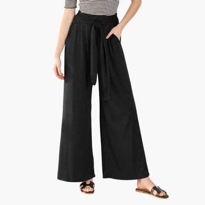 Women's Wide Leg High Waisted Pants Bow Tie Waist Summer