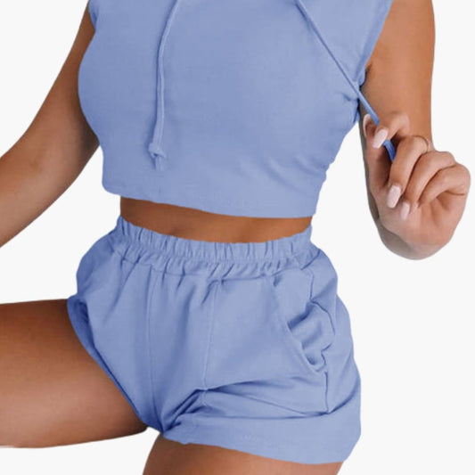 Women's Hooded Crop And Shorts Set - Fashinoza