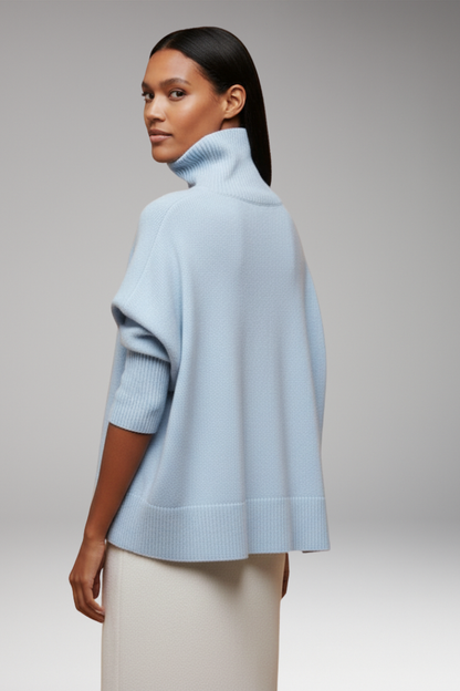 Women's Turtleneck Sweater Dolman Sleeves Ribbed Hem