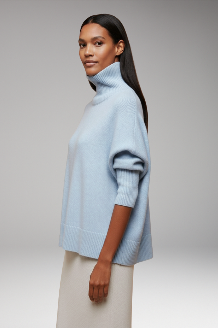 Women's Turtleneck Sweater Dolman Sleeves Ribbed Hem