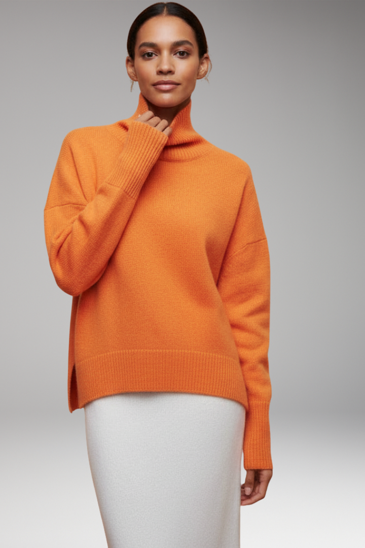 Women's Turtleneck Sweater Dolman Sleeves Ribbed Hem