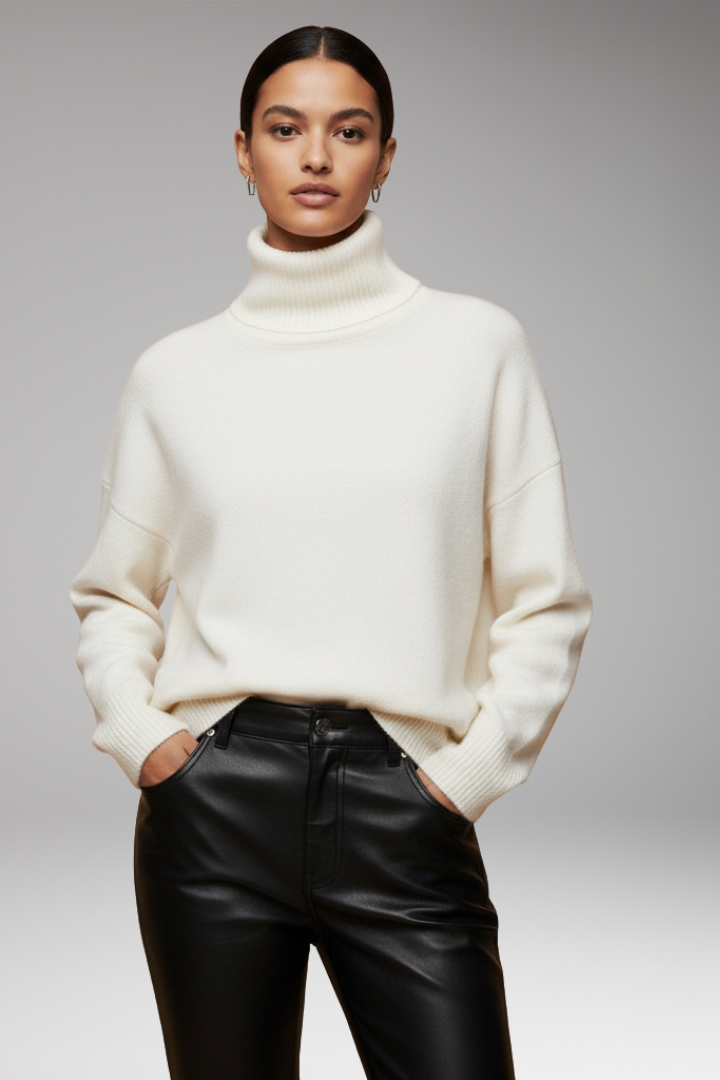 Women's Turtleneck Sweater Dolman Sleeves Ribbed Hem