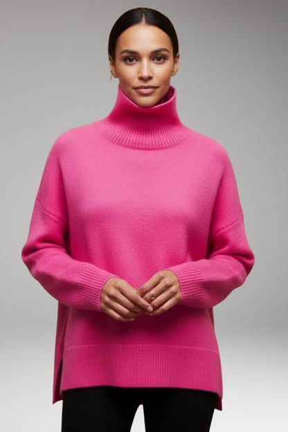 Women's Turtleneck Sweater Dolman Sleeves Ribbed Hem