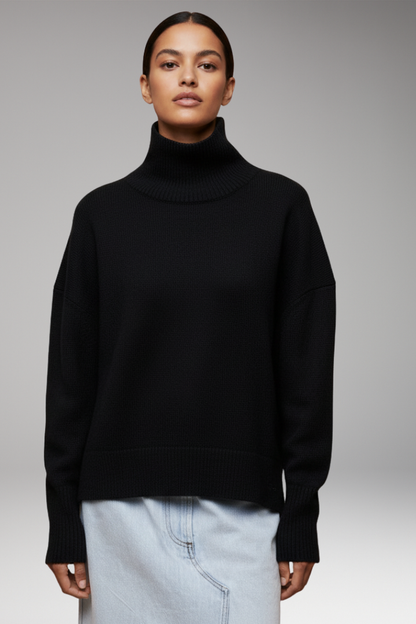 Women's Turtleneck Sweater Dolman Sleeves Ribbed Hem