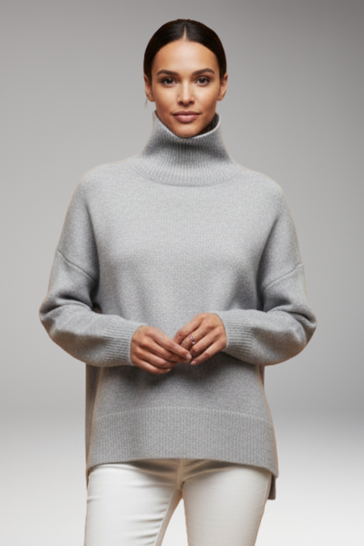 Women's Turtleneck Sweater Dolman Sleeves Ribbed Hem