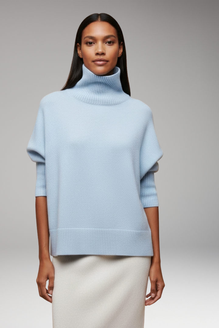 Women's Turtleneck Sweater Dolman Sleeves Ribbed Hem