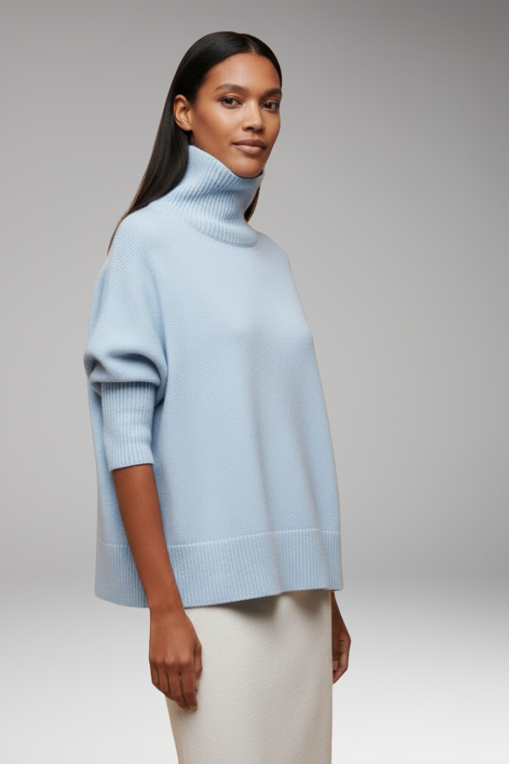 Women's Turtleneck Sweater Dolman Sleeves Ribbed Hem