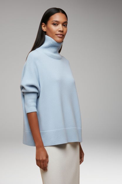 Women's Turtleneck Sweater Dolman Sleeves Ribbed Hem