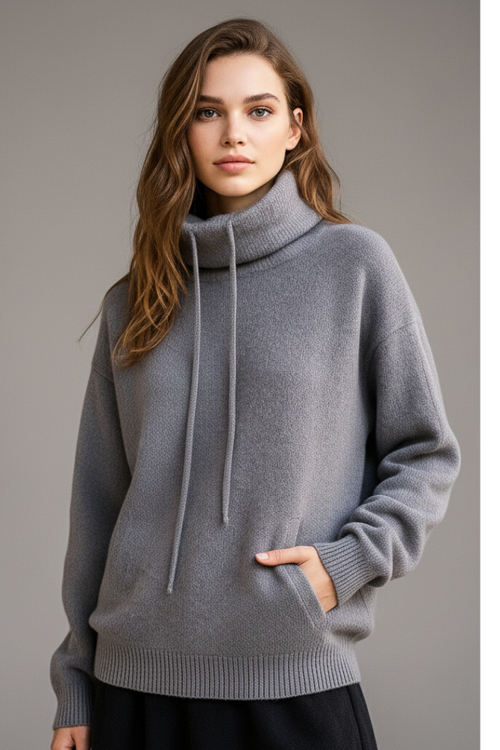 Women's Hooded Sweatshirt High Neck Drawstring