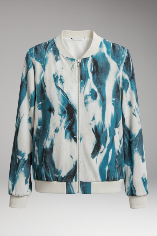 Women's Abstract Print Zipper Jacket - 
Fashinoza