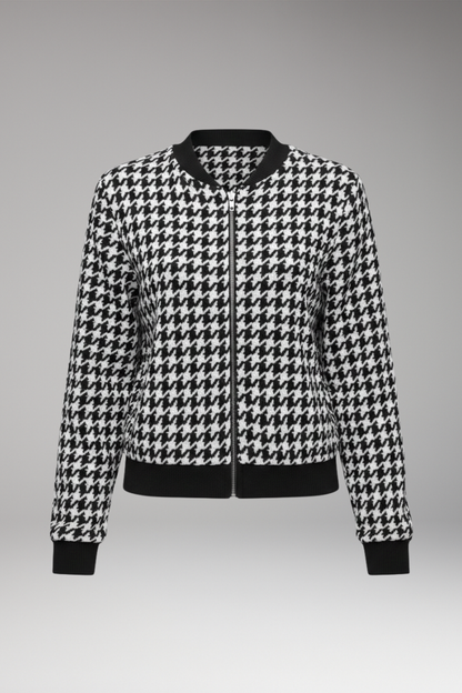 Women's Plaid Jacket Front Zip Closure - 
Fashinoza