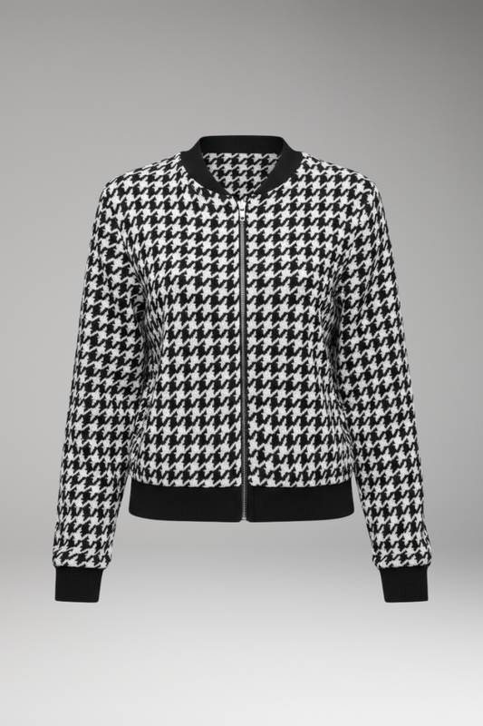 Women's Plaid Jacket Front Zip Closure - 
Fashinoza