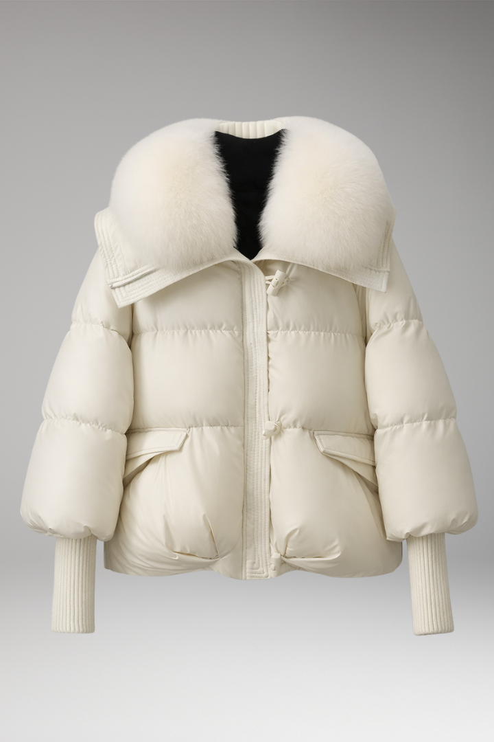 Women's Quilted Jacket Faux Fur Collar - 
Fashinoza