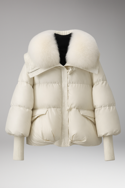 Women's Quilted Jacket Faux Fur Collar - 
Fashinoza
