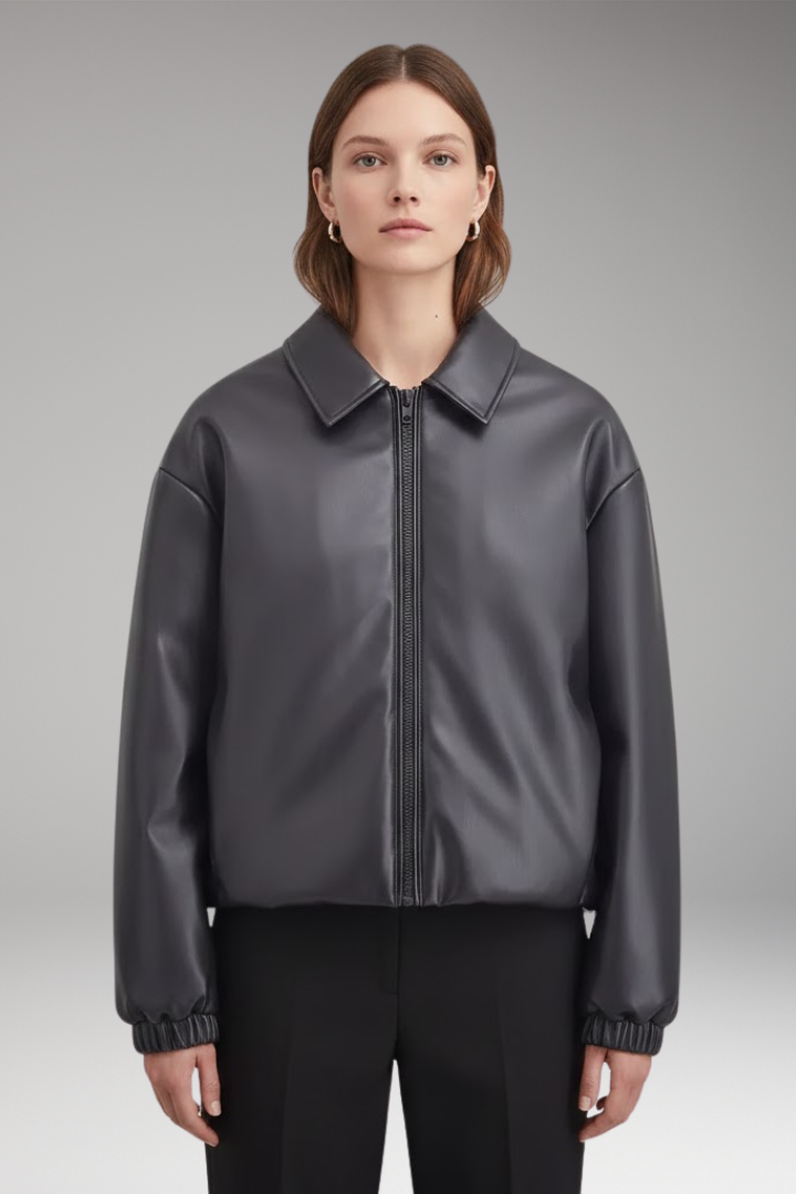 Women's Jacket Ribbed Hem Zip Front Closure