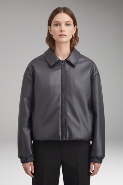 Women's Jacket Ribbed Hem Zip Front Closure