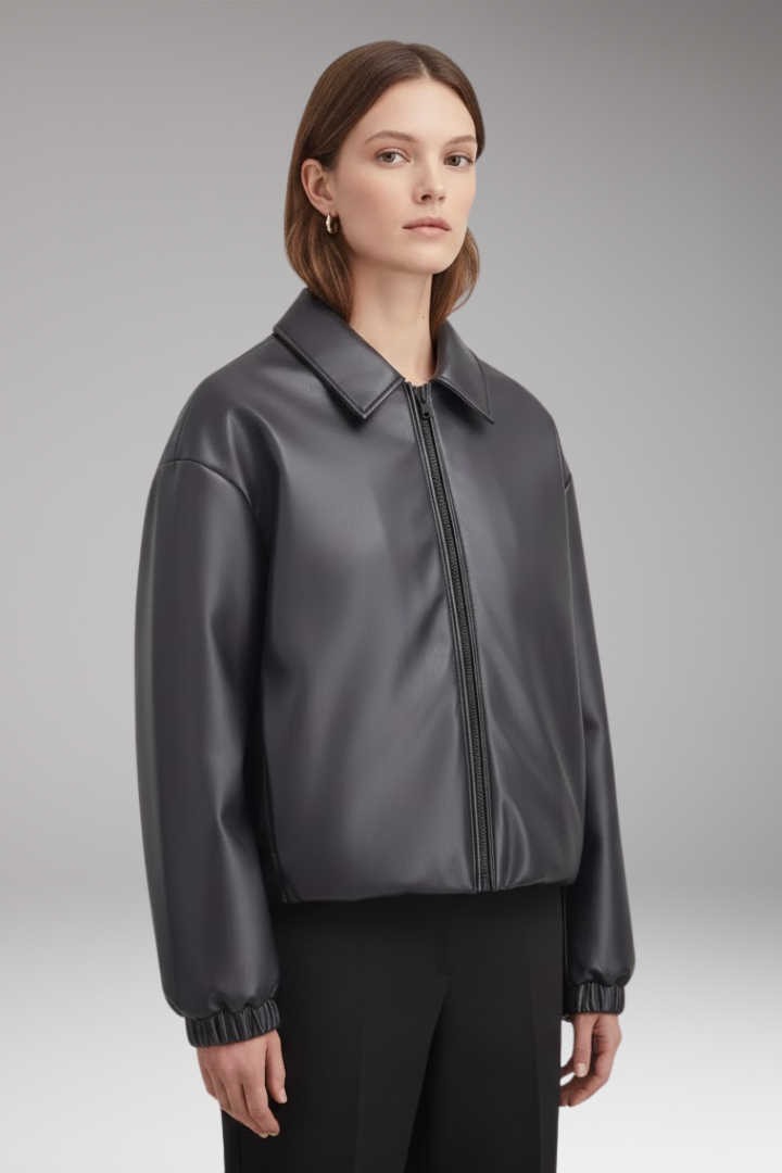 Women's Jacket Ribbed Hem Zip Front Closure
