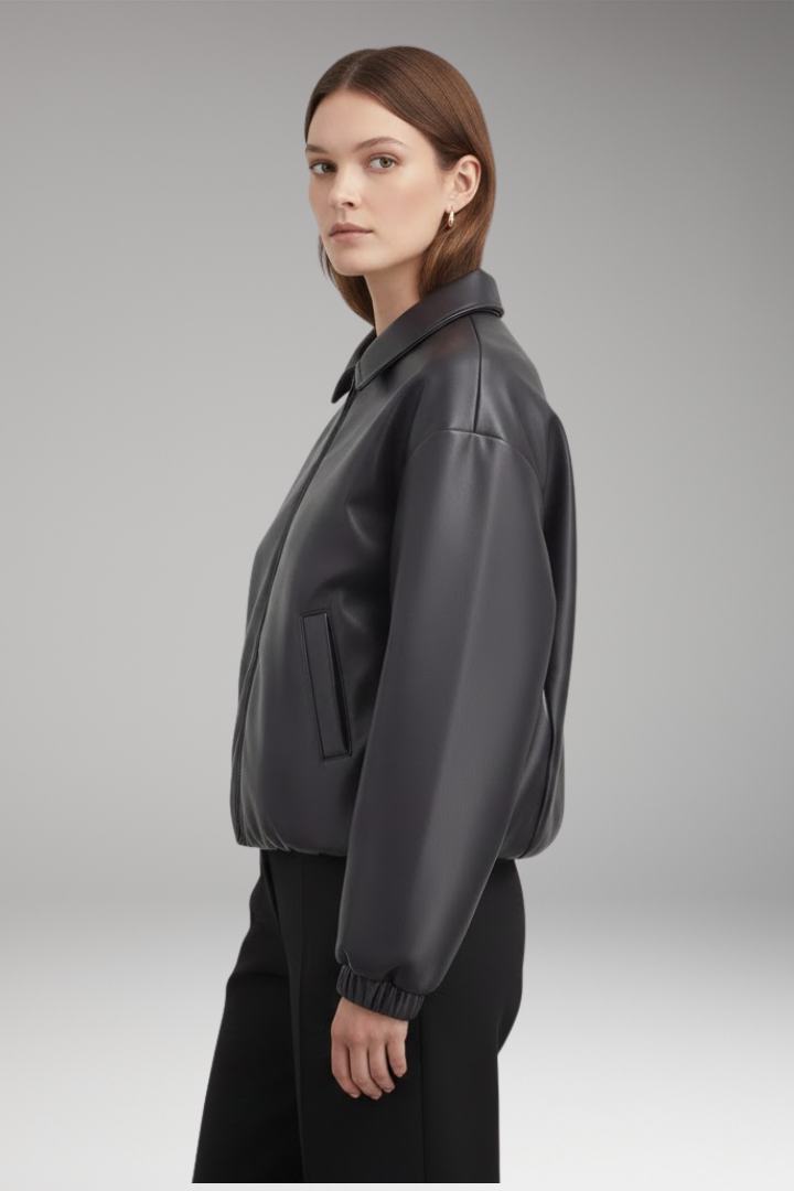 Women's Jacket Ribbed Hem Zip Front Closure