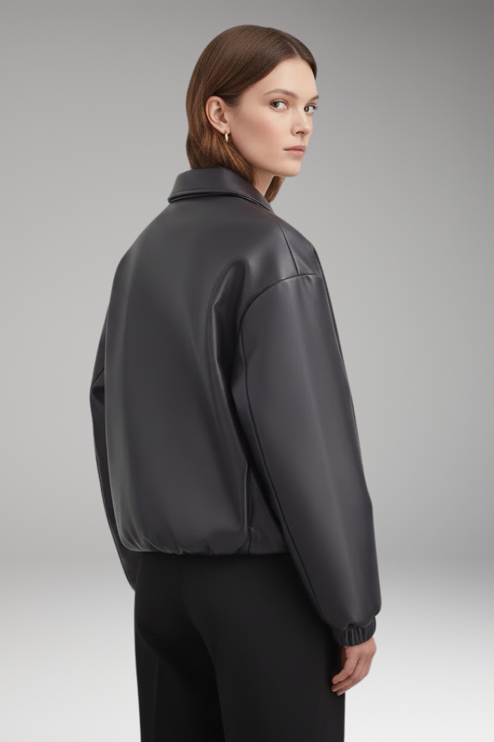 Women's Jacket Ribbed Hem Zip Front Closure