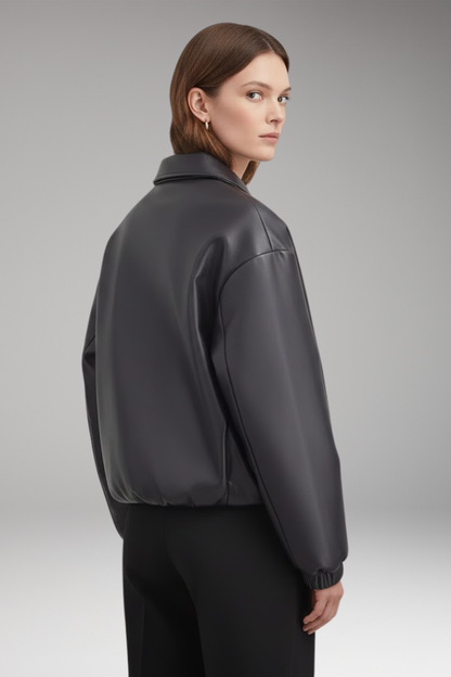 Women's Jacket Ribbed Hem Zip Front Closure