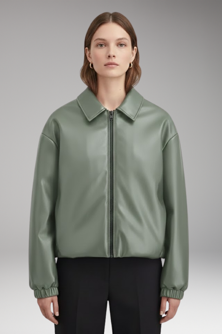Women's Jacket Ribbed Hem Zip Front Closure