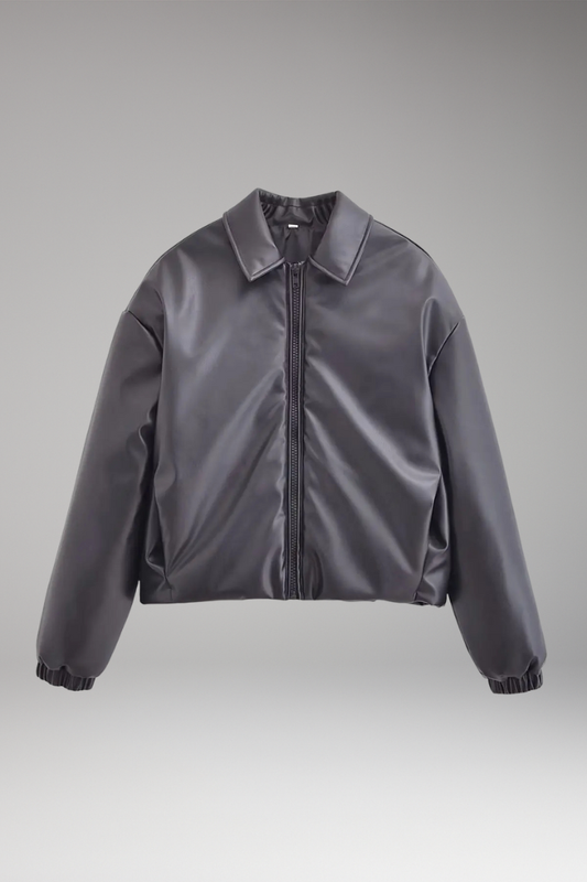 Women's Jacket Ribbed Hem Zip Front Closure - 
Fashinoza