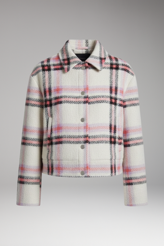 Women's Snap Closure Plaid Jacket - 
Fashinoza