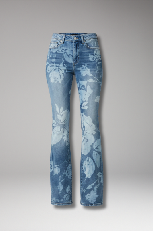 Women's Straight Leg Floral Jeans - 
Fashinoza