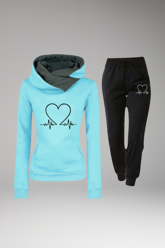 Women's Printed Jogging Suit Hoodie And Tapered Pants - 
Fashinoza