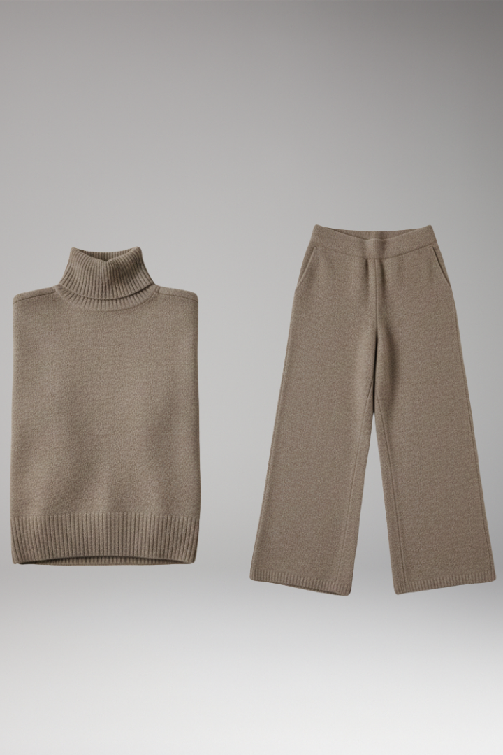 Women's Knit Turtleneck And Wide Leg Pants Set - 
Fashinoza