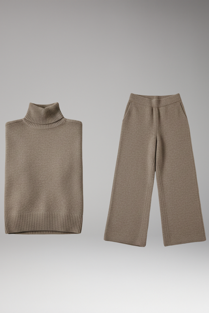 Women's Knit Turtleneck And Wide Leg Pants Set - 
Fashinoza