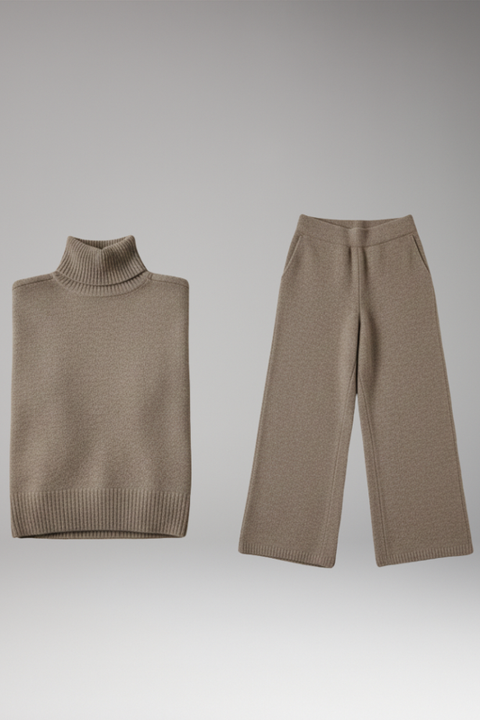 Women's Knit Turtleneck And Wide Leg Pants Set - 
Fashinoza