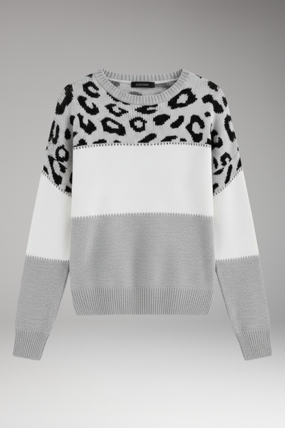 Women's Knit Sweater Round Neck Ribbed Hem - 
Fashinoza