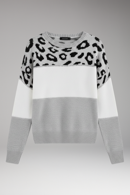 Women's Knit Sweater Round Neck Ribbed Hem - 
Fashinoza