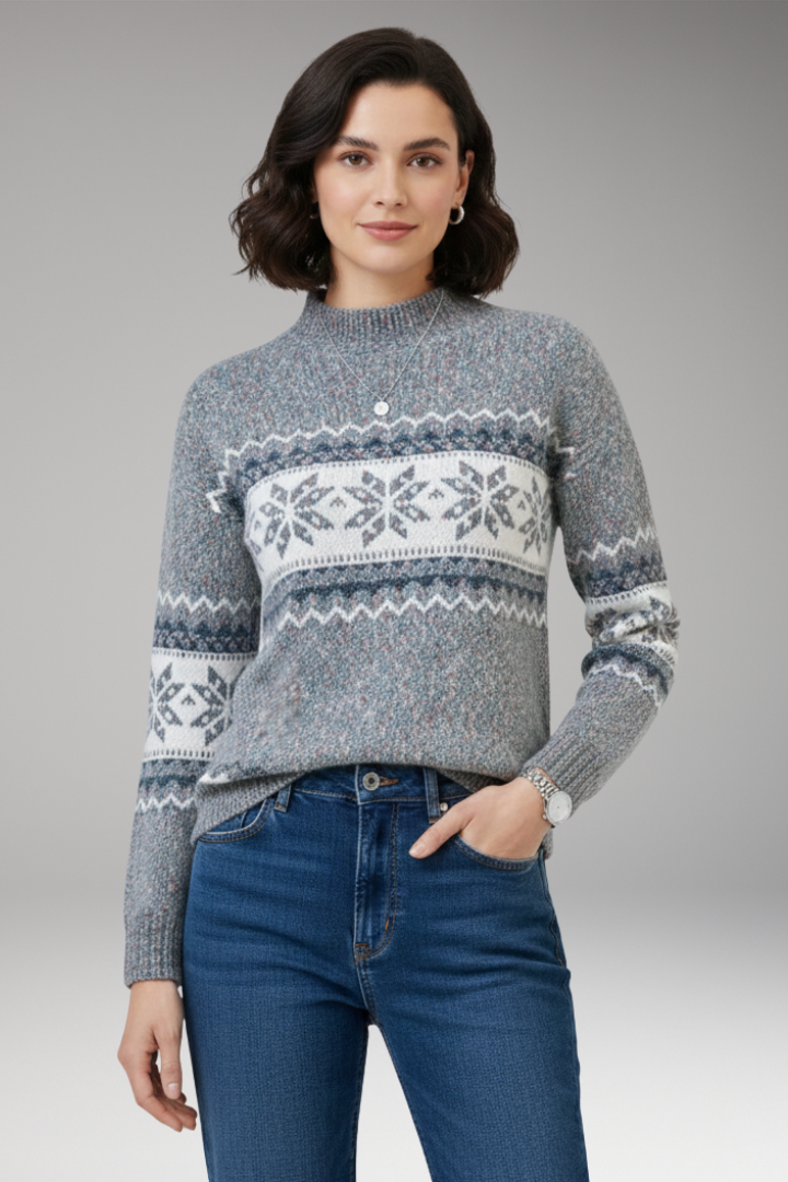 Women's Knit Sweater Patterned Stand Collar