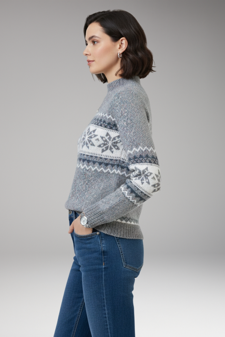 Women's Knit Sweater Patterned Stand Collar