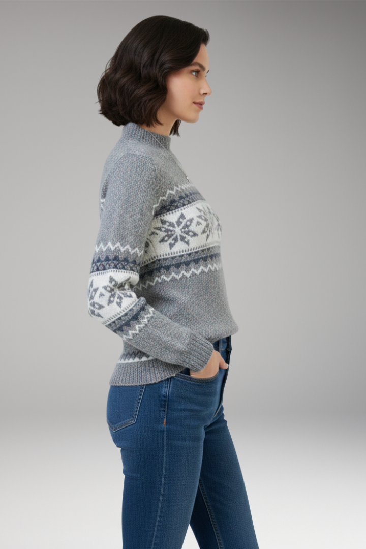 Women's Knit Sweater Patterned Stand Collar