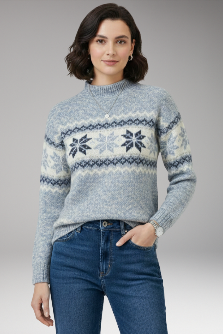 Women's Knit Sweater Patterned Stand Collar
