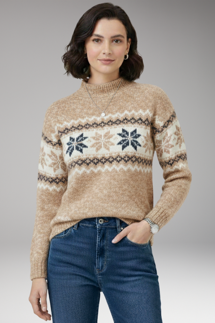 Women's Knit Sweater Patterned Stand Collar
