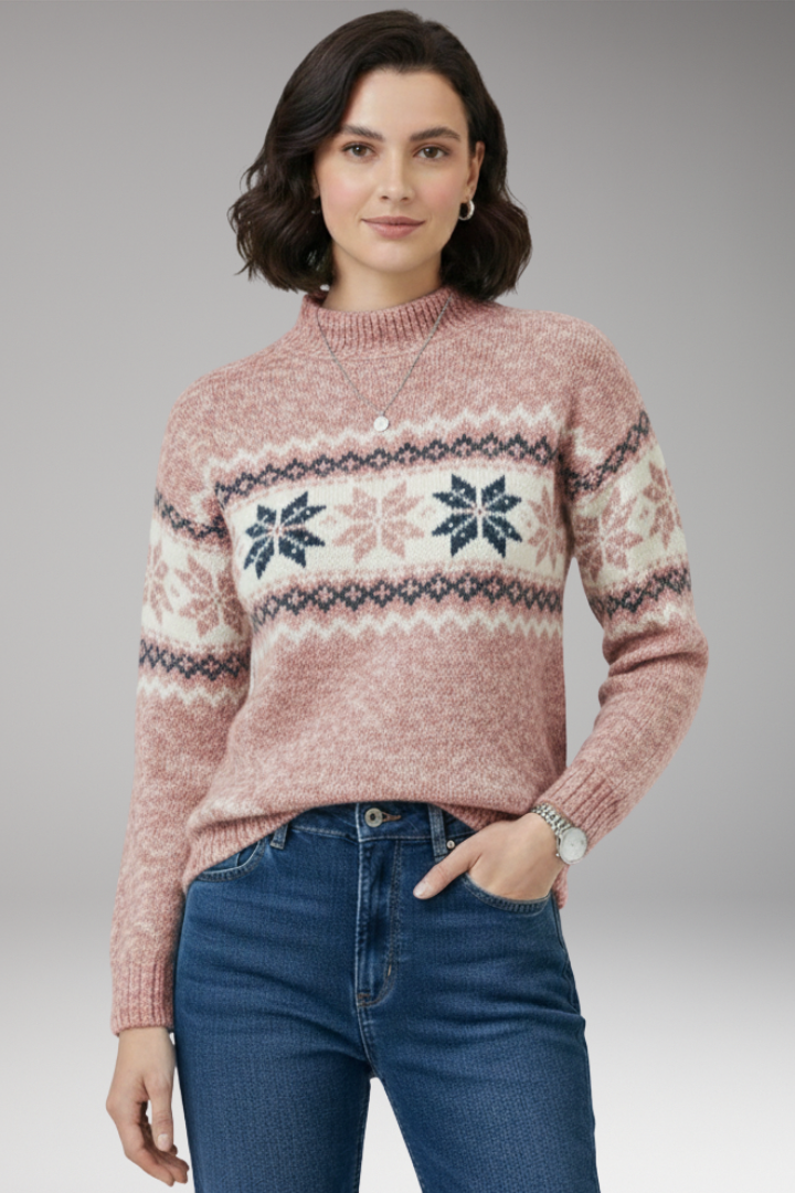 Women's Knit Sweater Patterned Stand Collar