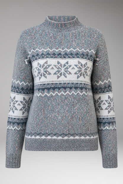 Women's Knit Sweater Patterned Stand Collar - 
Fashinoza