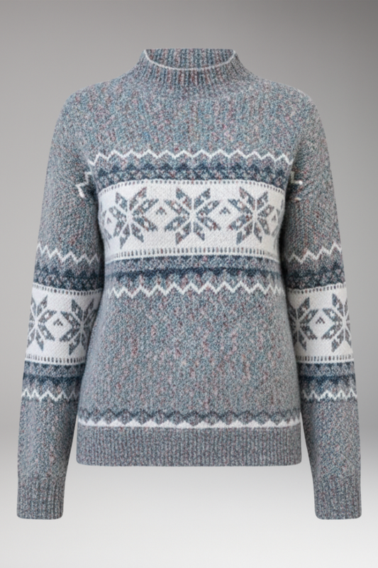Women's Knit Sweater Patterned Stand Collar - 
Fashinoza