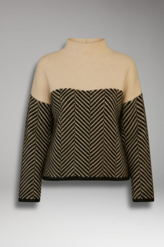 Women's Knit Sweater Two-Tone Stand Collar - 
Fashinoza