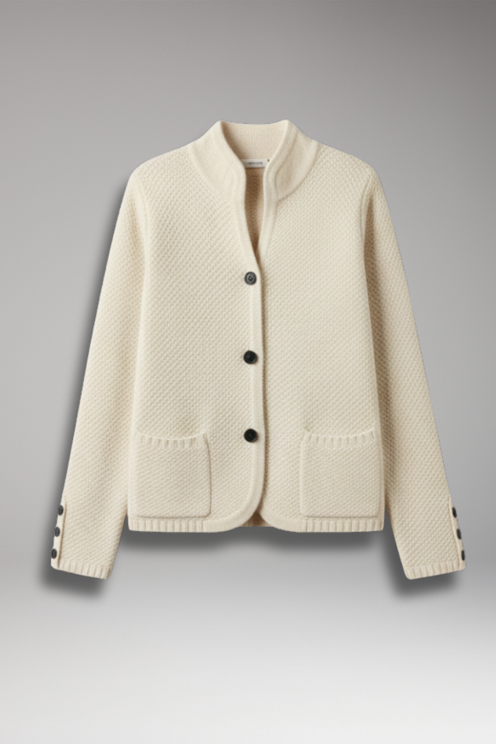 Women's Knit Button Jacket with Pockets - 
Fashinoza