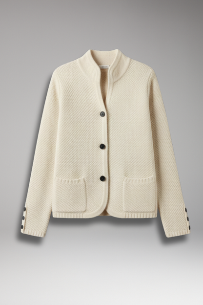 Women's Knit Button Jacket with Pockets - 
Fashinoza