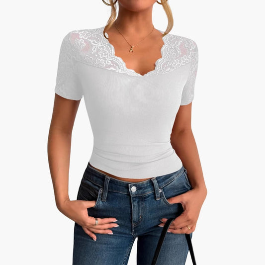 Women's Lace Crop Round Neck - Fashinoza